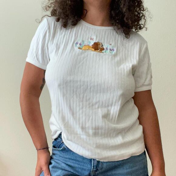90s vintage DISNEY Lady and the Tramp embroidered tee soft girl coquette - Picture 1 of 9